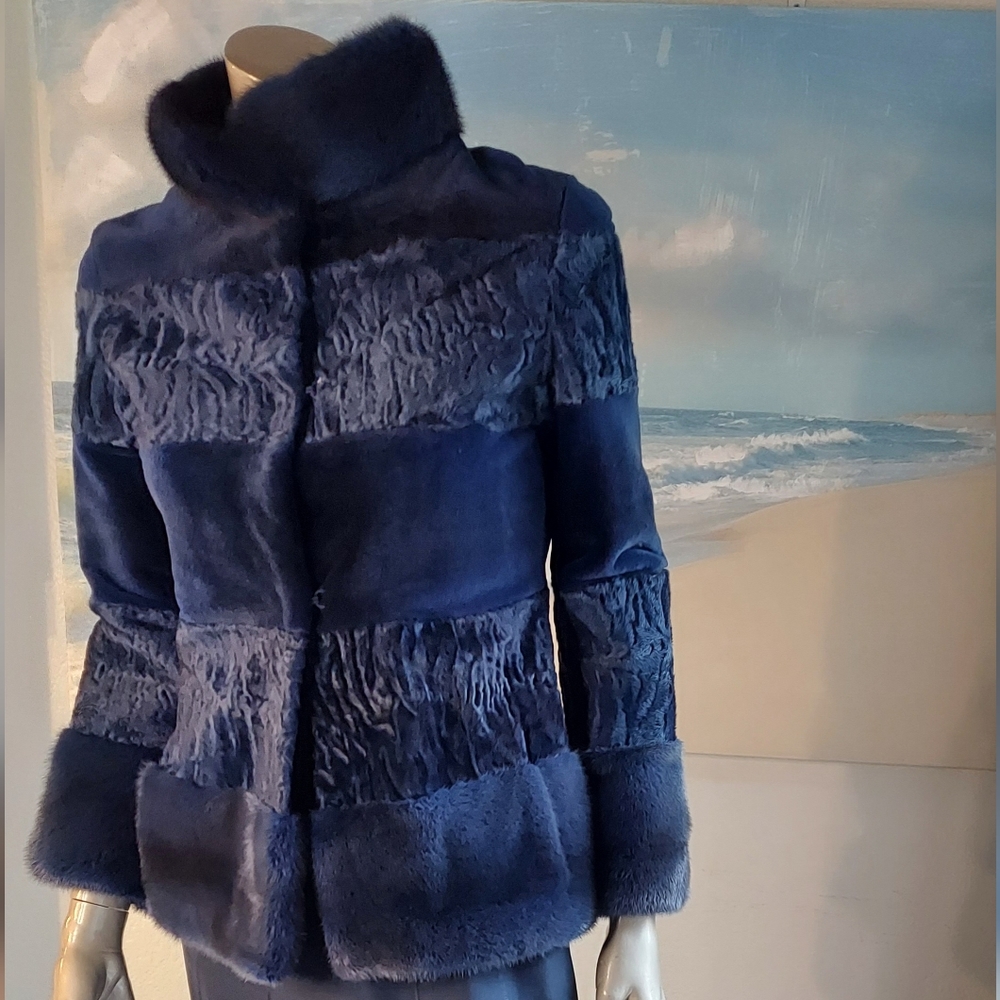 $25,000 NEW OSCAR DE LA RENTA FUR BLUE MINK LAMB JACKET US M L